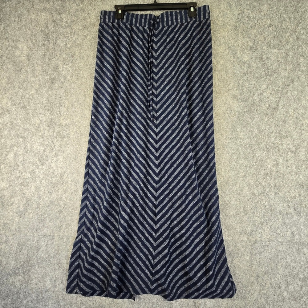 LOFT Maxi Skirt Womens Medium Blue Striped Relaxed Fit Chevron Slit